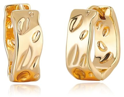 Mevecco 18K Gold Plated Huggie Earrings Dainty Shining White Cubic Zirconia Geometry Beads Butterfly Heart Awl Cone Cute Shaped Evil Eye Hoop Earrings for Women