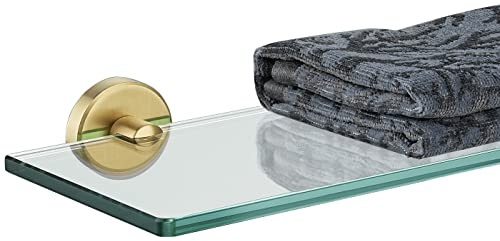 JQK Badezimmer-Glasregal, Gold, gehärtetes Glas, Duschaufbewahrung, 50,8 x 12,7 cm, 304 Edelstahl, gebürstet, goldene Wandhalterung, TGS101L20-BG