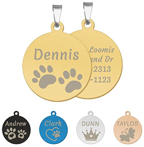 CAMAL Hundemarke mit Gravur, Hundemarke Personalisiert aus Edelstahl, Runden Plakette mit Gravur für Hund und Katzen in 2 Größen und 5 Farben (25mm, Gold)