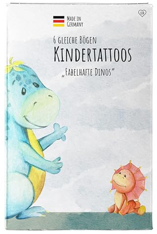 lila liebt dich® Tattoos für Kinder Dinos - ab 3 J. (6 gleiche Bögen) | Hautfreundliche Kindertattoos: Made in Germany, dermatest getestet, BHT- & talkumfrei. Tolle temporäre Tattoos.