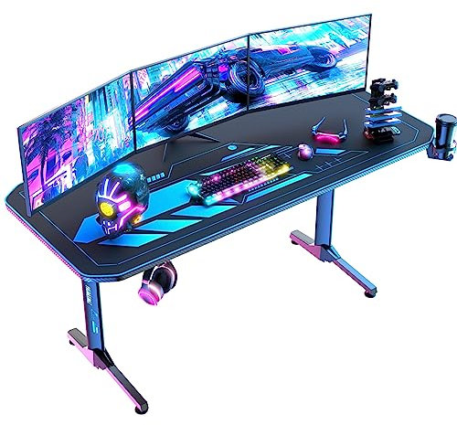 Himimi Scrivania Gaming 160x75 cm Scrivania Da Gioco, Scrivania Gaming Desk per Laptop PC, Tavolo Gioco con Tappetino Per Mouse, Gestione dei Cavi, Gancio per Cuffie, Maniglia di gioco, 160x75x75 cm