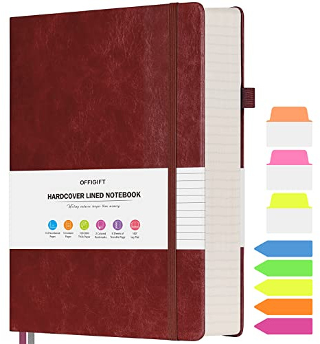 Fodrad journal anteckningsbok, stor A5 inbunden läderjournal, 312 numrerade sidor arbete anteckningsbok, 100 gsm inget blödande papper, högskolelinjerad anteckningsbok för kvinnor män skola kontor,
