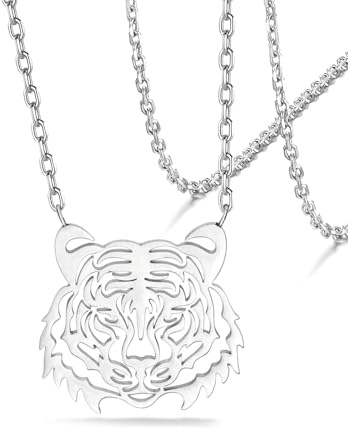 VASSAGO Halskette mit Tiger-Tier-Anhänger für Damen, Edelstahl, niedliche afrikanische Löwen, Tigergesicht, zierlich, ausgehöhlt, Schmuck, Geschenk