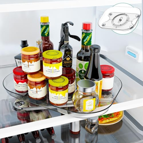 GOKEDA Lazy Susan Turntable Organizer for Refrigerator, 360° Rotatable Cupboard Organiser Storage Rack, Fridge Lazy Susan Organiser for Kitchen Cabinet, Dining Table, Pantry Storage, Countertop