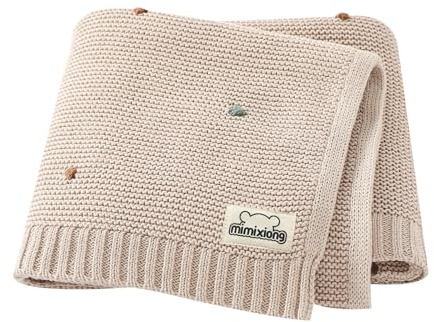mimixiong Knit Baby Blanket - Soft Cozy Cotton Knit Baby Blanket for Boys and Girls - Swaddling Crib Stroller Quilt Blanket Shower Baby Gift (Beige1)