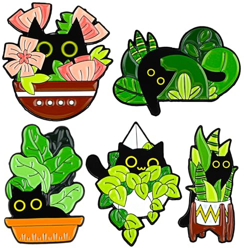 5Pcs Cat Enamel Pins Set, Mabor Cute Black Cat Pins Badges for Women Girl Badges Funny Enamel Brooch Animal Pins Badges Cartoon Lapel Badges for Bags Clothing Backpack