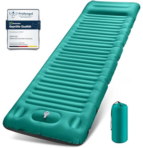 Isomatte Camping, 12CM Ultradicke Camping Luftmatratze mit Fußpumpe, Aufblasbare Matratze Kleines Packmaß, Ultraleichte Wasserdicht Outdoor Campingmatte Schlafmatte für Wandern, Zelt - Aquablau&Grau