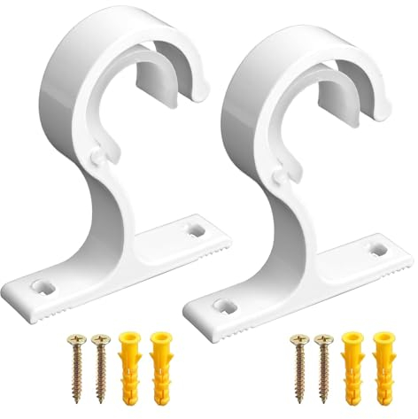 2 PCS Supporti per Bastoni Tende, Bastoni per Tende a Soffitto, Staffe Asta di Tenda Con Vite Ganci Tende- Staffe Aste Tende da Appendere Ganci Singoli, per Finestre Uso a Soffitto o a Parete(Bianco)