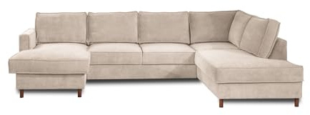 Lisa Design Jake - Wohnlandschaft - mit Schlaffunktion und Bettkasten - 7-Sitzer - aus Cord - rechts Beige