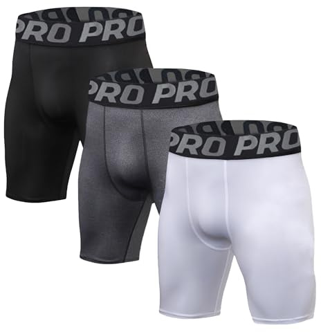LNFINTDO 3 Pack Compression Shorts Mens Running Quick Dry Baselayer Shorts | Moisture Wicking,Breathable,4-Way Stretch Fabric,Sports Underwear Shorts for Cycling Workout Rugby Gym Athletic
