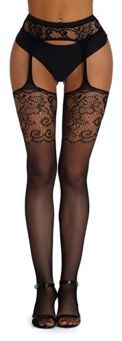 ohyeah Black Lace Fishnet Tights Suspender Pantyhose Garter Stockings,XS-M