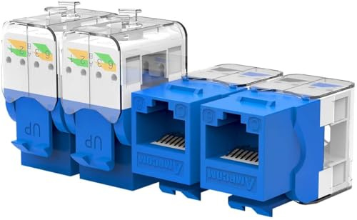 AMPCOM CAT6 Keystone Jack Tool-Less RJ45 UTP, No Punch-Down Tool Required Module Coupler -12-Pack Blue