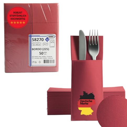 AROBA 100x Airlaid Besteckservietten (Rot Burgund, 32x40 cm) - Hochwertige Serviettentaschen - Fertig gefaltete Bestecktaschen - Stoffähnliche Airlaidservietten