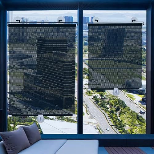Balkon Rollos mit Saugnäpfen Verdunkelungsvorhang Einziehbares Saugnapf-Rollo-Fensterrollo Ohne Bohren,Aufrollbare Vorhänge Temporäre Jalousien Sonnenschutz Rollo für Fenster (58x125cm)