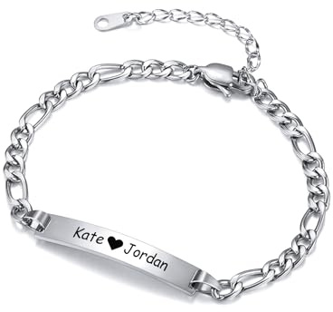 MeMeDIY Personalisiertes Armband Angepasste Gravur Name/Datum/Koordinaten für Frauen Freundin Beste Freundin Knöchelgelenk aus Edelstahl Geburtsstein Bar-Armband mit Verstellbarer Kette