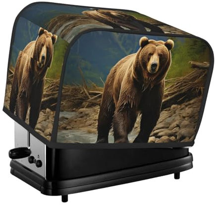 Braunbär-Toaster-Abdeckung, 2 Scheiben, Küchen-Abdeckungen für kleine Geräte, mit Taschen, Toaster-Staubschutz mit Tragegriff oben, waschbar, Universal-Brotbackmaschinen-Abdeckung für Küche