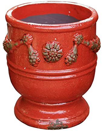 Grande vaso da fiori rotondo in cemento con foro di drenaggio, per piante da interni ed esterni, decorativo, in cemento (rosso, 40 cm)