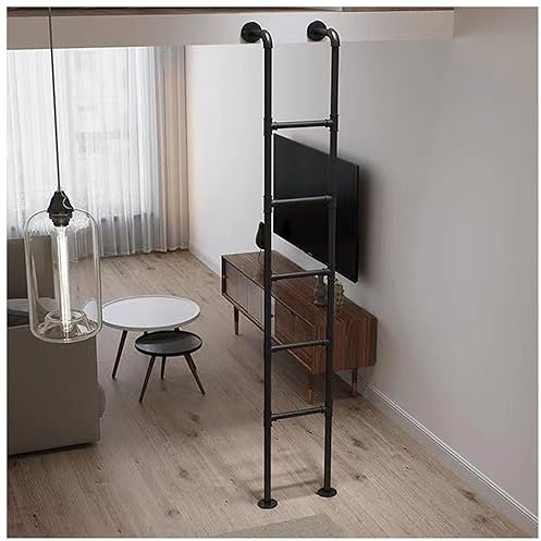 Industrielle Schmiedeeiserne Etagenbettleiter mit Kellern, Ausstiegsfenster, für ältere Menschen, Erwachsene, Kinder, gerader Schlafsaal, Dachleiter (schwarz, 100 cm, 230 cm hoch)