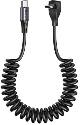 SUNGUY Cavo USB C Spirale 90 Gradi 1.2M [Lunghezza di allungamento consigliata: 0.3m-0.8m] 1Pezzi 60W Cavo USB-C Ricarica Rapida per Android Auto, Carplay, iPhone 17/16/15, Galaxy S25, Pixel, iPad