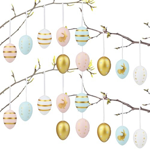 Ostereier Zum Aufhängen, 16PCS Ostern Deko Ostereier Zum Aufhängen Draußen Plastikeier Bunt Ostern Dekoration Ostereier Draußen Osterdeko Outdoor Easter Egg Kunststoff Ostereier für Draußen