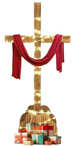 Kuabiz Extra großes Holzkreuz, 150 cm, Ostern, stehendes Kreuz, Dekoration, Jesus Christus, katholisch, handgefertigtes Zubehör, He Is Risen, Outdoor-Dekoration für Zuhause, Hochzeit, Kommunion