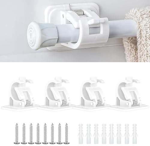 MaoNativey 4PCS Self Adhesive Curtain Rod Bracket, White Crossbar Wall Hooks Bracket Curtain Rod Holders with Screws,for Home Bathroom Kitchen Hotel Pole Towel Clothes Hanging