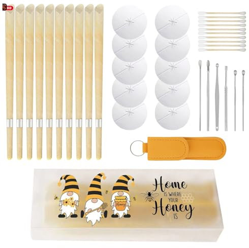 10pcs Ear Candles for Wax Removal,Ear Wax Removal Candle kit with Natural Organic Beeswax Candles with Safety Filter Protective Discs and Cotton Buds Ear Cleaning
