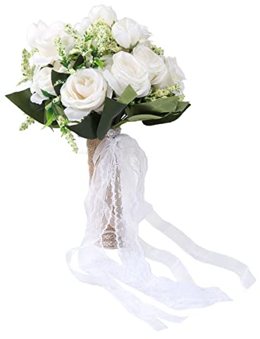 Yctze Bouquet da Sposa Artificiale Eleg Lifelike per Decorazioni e Fotografie | Moderno Portatile e con Pizzo (Bianco latte)