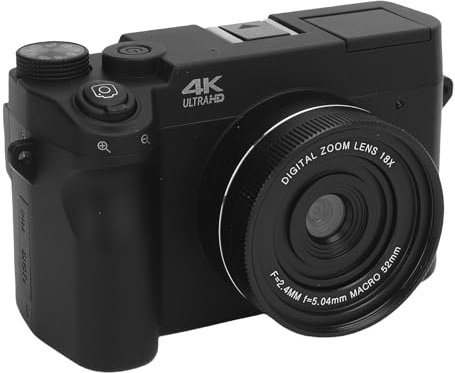 Fockety Cámara Digital 4K para Fotografía, 72MP UHD WiFi Autococus Cámaras de Vlogging para Youtube con Pantalla de 3 , Zoom Digital de 18x y Flash, Cámara de Video Es una Tarjeta 128G (Black)
