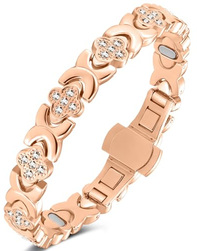 Jeracol 99% Pure Copper Bracelet for Women – 5000 Gauss Strong Magnets, Upgrade Butterfly Clasp, Adjustable Tool & Refined Gift Box – Magnetic Bracelet for Women(Rose Gold)