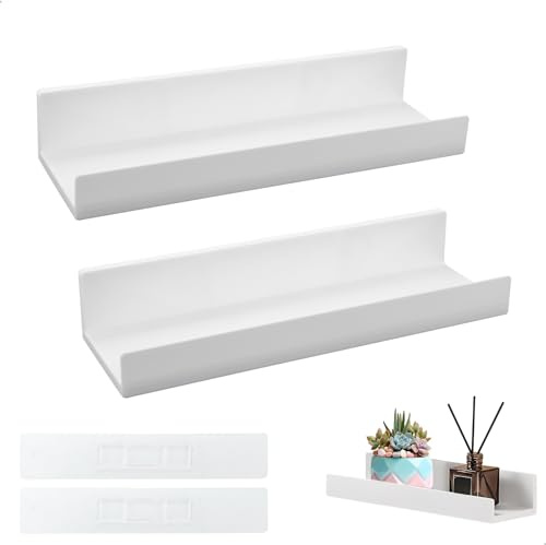 xiruiubao Wandregal Weiß Schweberegal, Wandregal Ohne Bohren, Selbstklebend Wandboard, Dekorative Schweberegale Wand für Wohnzimmer, Schlafzimmer, Bad, Küche, Wall Shelf (2 Stück, 27 x 8.5 cm)