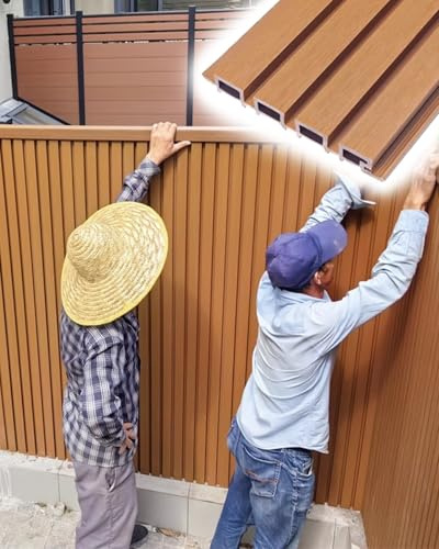 Pannello di recinzione in legno composito, design a doghe per ringhiera decorativa, ideale per patio e terrazza, resistente schermo esterno per privacy e stile