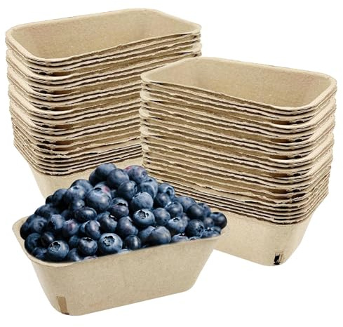 Canasta De Bayas - Canasta De Frutas | Cartón De Frutas | Conjunto De Contenedores De Bayas De Fibra De Pulpa Natural Que El Diseño Resistente Y Resistente Protege Las Delicadas Cerezas De Las Fresas
