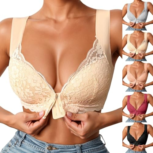POIUIYQA Sujetadores Mujer Push Up Tallas Grandes Cómodo Encaje Sexy Sujetador Delantero Abierto Bralette sin anillo de acero Chica Dama Chaleco Yoga Fitness Top Mujeres