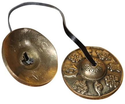 Nepal Perkussionsinstrument Tingsha Glocke 1 Paar aus Kupfer Gold | Klarer Hoher Klang, Tragbar für Musik und Sound Healing, Kompakte Ausführung