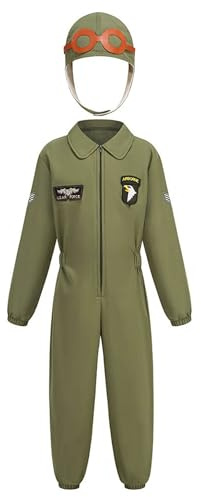 Mufeng Déguisement Pilote Enfant Fille Garçon Combinaison de Rôle de Pilote de Combat Spatial Halloween Cosplay Carnaval Fête Vert S