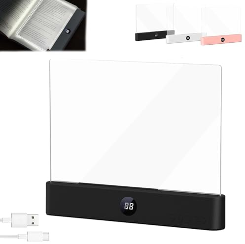 LED Reading Light, Rechargeable Clear Flat Book Light with 3 Colors & Timer, Dimmable Book Lights for Reading at Night, Doodleable Panel Plate Lamp Full Page Lights, for Book Lovers (Black)