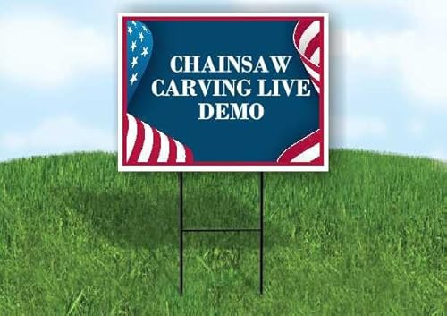 Chainsaw Carving Live Demo 4Th Of July American Flag Usa Patriotic Bunting Single Sided 18x24 in. Yard Road Sign w/Stand