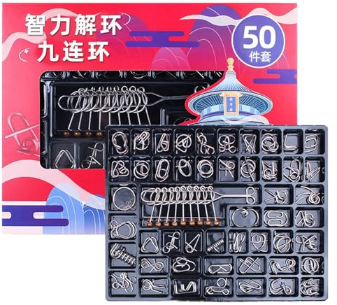 Metal Wire Puzzle - educativo - Juego de 50 piezas con de alambre entrelazado - para niños, adultos, hogar, oficina, viajes, camping, cumpleaños, vacaciones