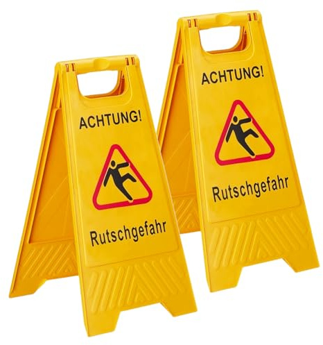 Achtung Rutschgefahr Aufsteller, Warnschild vor Glätte, klappbar, beidseitig beschriftet, Kunststoff, Hinweisschild, Gelb, 61 cm x 29 cm (2 Stück)