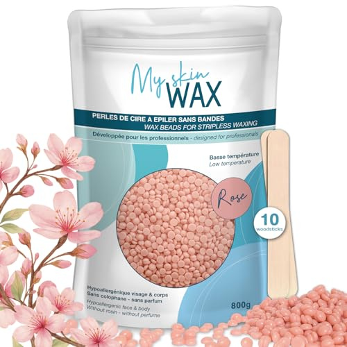 My Skin WAX - Waxing perlen 1,6 kg (2 x 800g), Hypoallergen, Ohne Streifen, Wachsperlen Haarentfernung für Gesicht, Augenbrauen, Intim Waxing, Brazilian wax, Wachsperlen für Männer, Frauen - Rosa