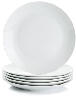 Miicol Ceramic Dinner Plates Set of 6, White Dessert Plates 23cm/9 Inch, Modern Round Porcelain Dishes for Steak, Pasta, Salad, Fruit, Microwave & Dishwasher Safe, Stackable