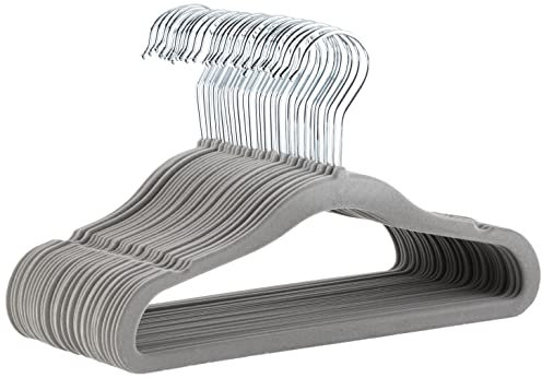Amazon Basics Kinder-Kleiderbügel aus Samt, Rutschfest (für Babys/Kleinkinder), 29,5cm (für Babykleidung), 30er-Pack, Grau
