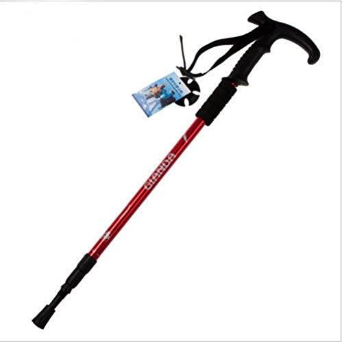 Anti-Shock T Handle Walking Hiking Adjustable Sticks Poles (Red)