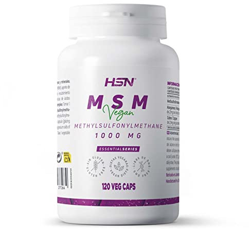 HSN MSM 1000mg | 120 Cápsulas Vegetales | 1g de Metilsulfonilmetano por Cápsula al Día | Suministro para 4 Meses | No-GMO, Vegano, Sin Gluten
