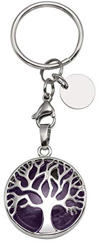 CrystalTears Natürlich Edelstein Schlüsselanhänger Lebensbaum Anhänger Heilsteine Reiki Schlüsselring Schlüsselbund Keychain Dekoration
