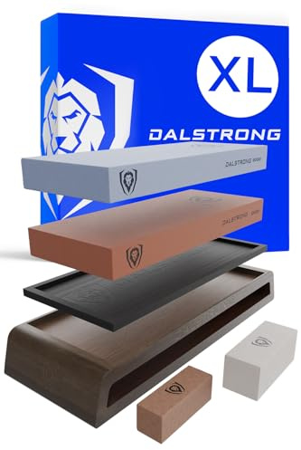 Dalstrong Whetstone Set #1000/#6000 — XL Corundum Sharpening Stones — For Restoring Dull Knives, Maintaining Any Kitchen Blade, Beginner to Pro — Non-Slip Base, Angle Guide, Customer Support