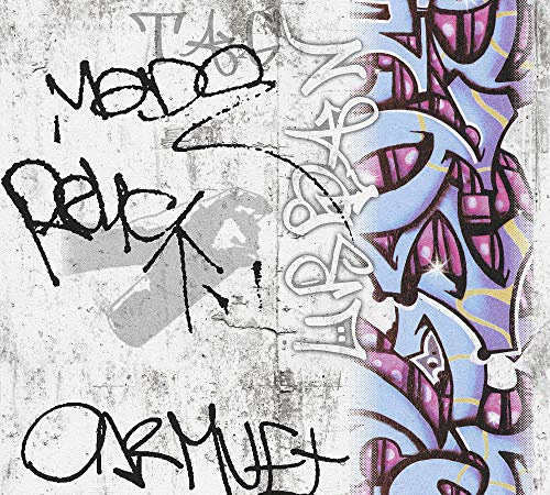 A.S. Création Papiertapete Boys & Girls 6 Tapete im Graffiti Look 10,05 m x 0,53 m blau grau rot Made in Germany 369861 36986-1