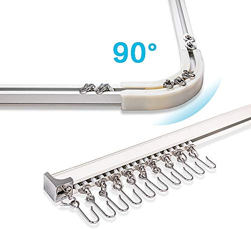 3.6ft-10.8ft Upgraded Aluminum Curtain Track, Ceiling or Wall mount , Curtain Rail System with 90 Degree Corner Bends, Windows and Room Divider Ceiling Track set with Runners and Hooks(White)