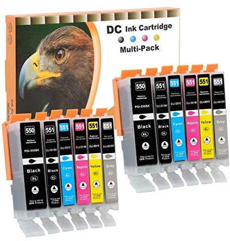 D&C 12x Druckerpatronen Kompatibel für Canon PGI-550 XL CLI-551 XL für Canon Pixma MG6450 MG6650 MG7100 MG7150 MG7550 MX925 iP7200 iP7250 MG5400 Series MG5450 MG5550 MG5650 MG5655 MX725 MX920 iP8750